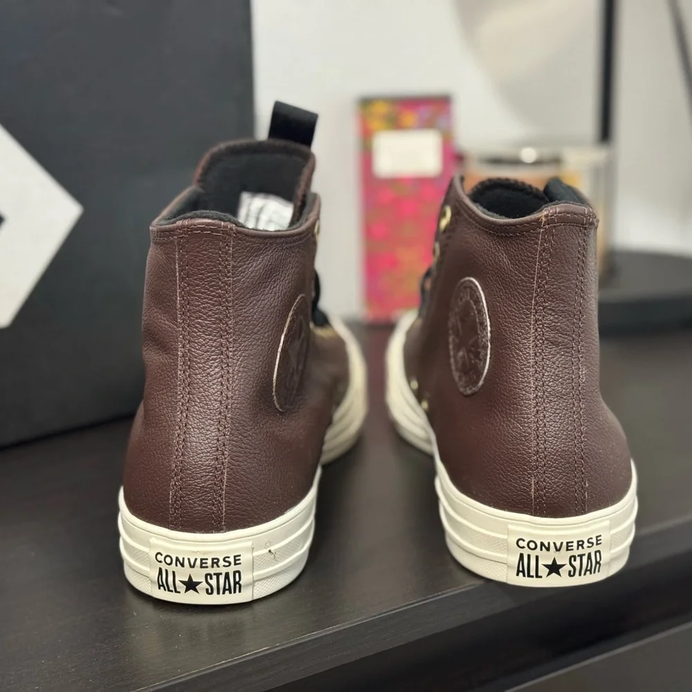 Converse CTAS Hi Dark Root|Black|Egret Leather Sneakers ✨NEW - Picture 4 of 6